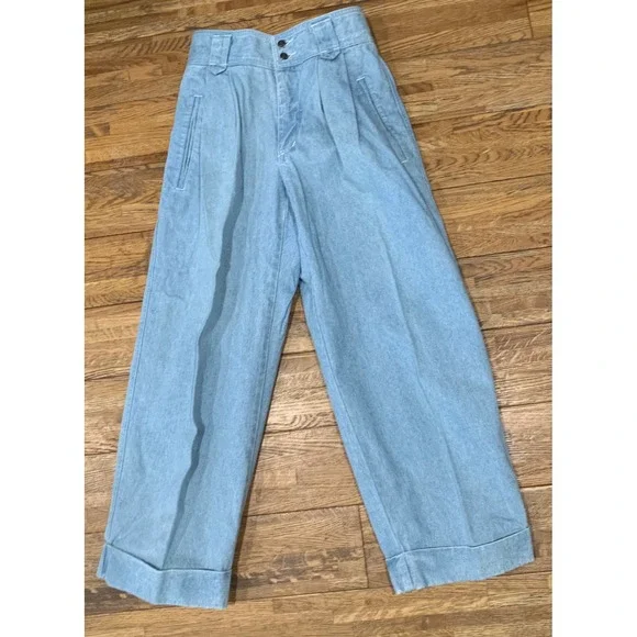 Vintage Liz Wear High Waist Wide Leg Pleated Denim Jeans Cuffed 90's Momcore-4 - Picture 2 of 9